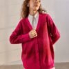 Women's Dot Patterned Cardigan Fuchsia Claret Red