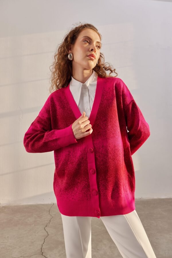 Women's Dot Patterned Cardigan Fuchsia Claret Red