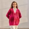 Women's Dot Patterned Cardigan Fuchsia Claret Red