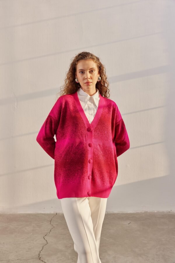 Women's Dot Patterned Cardigan Fuchsia Claret Red