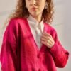 Women's Dot Patterned Cardigan Fuchsia Claret Red