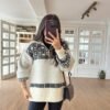 Gold Zippered Black Patterned Ecru Knitwear