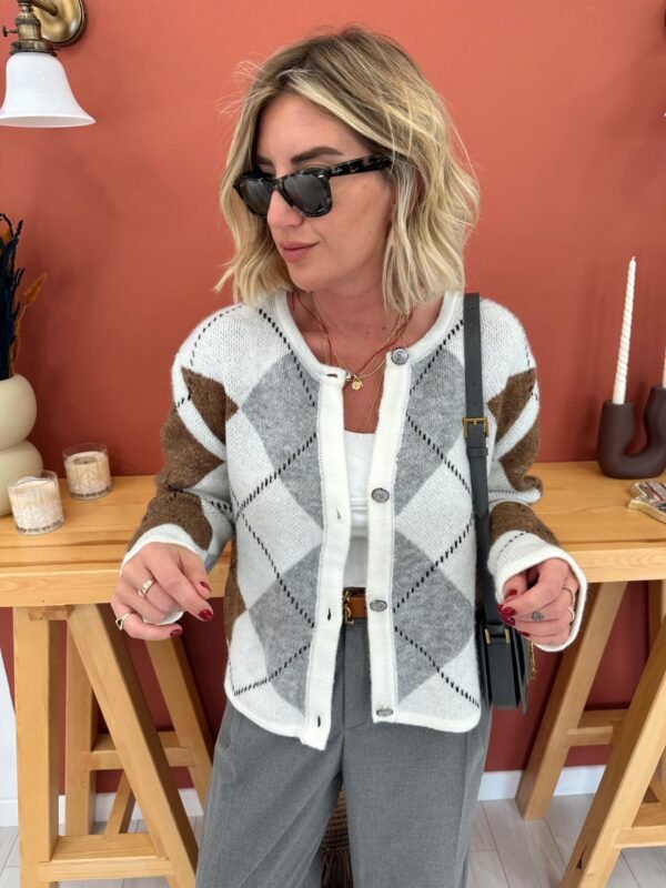 Diamond Patterned Knitwear Cardigan