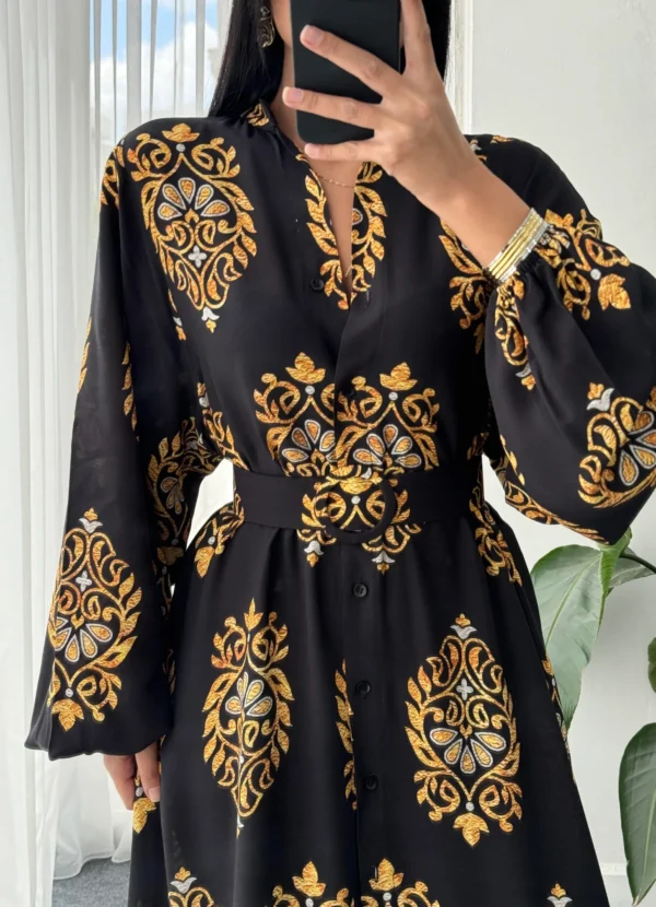Collar Belted Dress - Black