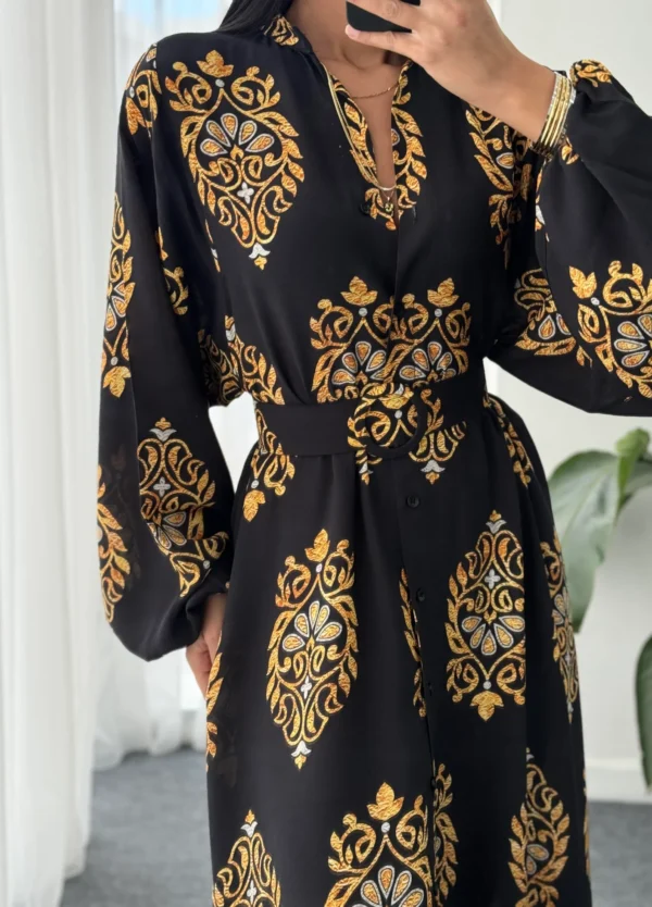 Collar Belted Dress - Black