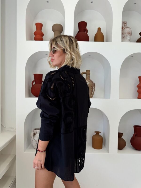 100% Cotton Embroidered Black Shirt
