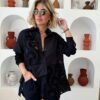 100% Cotton Embroidered Black Shirt