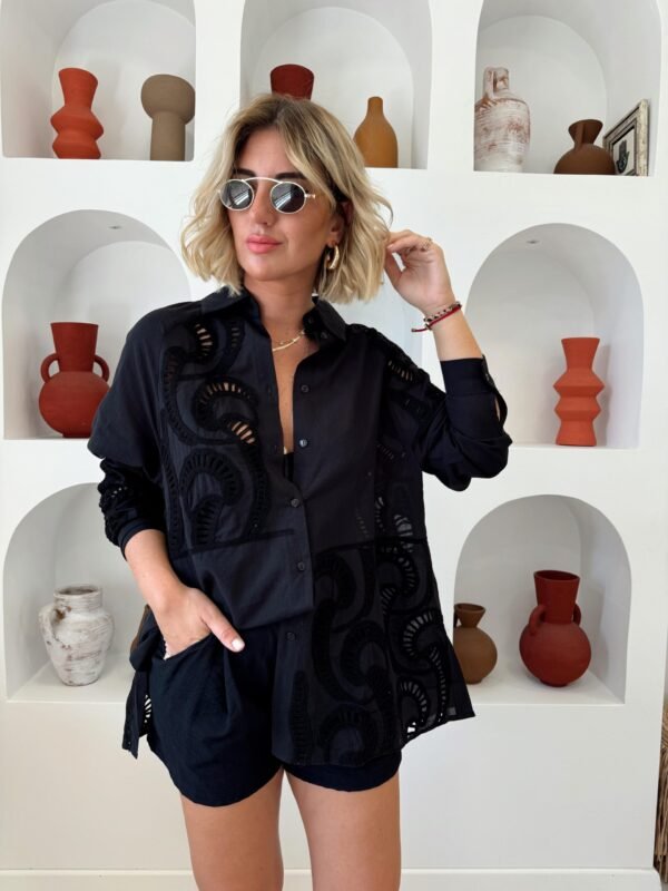 100% Cotton Embroidered Black Shirt