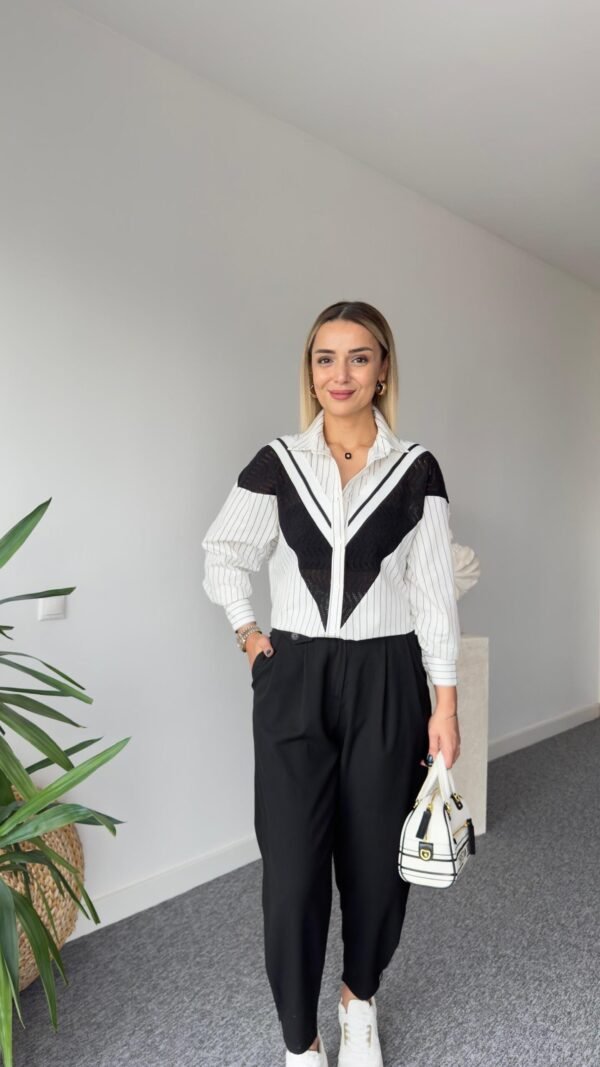 Casa Ribbed Black and White Striped Shirt