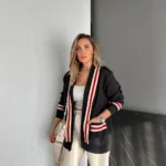 Black and Red Striped Sweat Cardigan