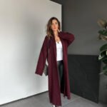 Burgundy Shawl Collar Long Cardigan