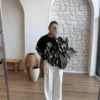 Floral Patterned Furry Sweater