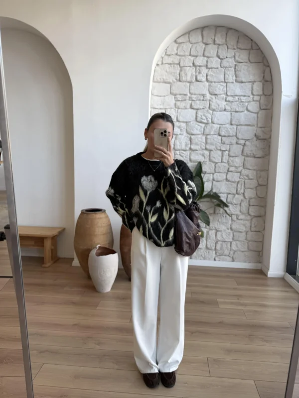Floral Patterned Furry Sweater