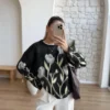 Floral Patterned Furry Sweater