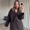 Herringbone Oversized Cashmere Coat with Lining