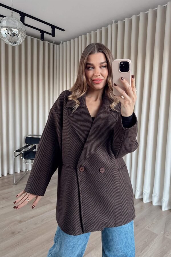 Herringbone Oversized Cashmere Coat with Lining