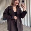 Herringbone Oversized Cashmere Coat with Lining