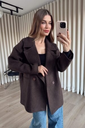 Herringbone Oversized Cashmere Coat with Lining