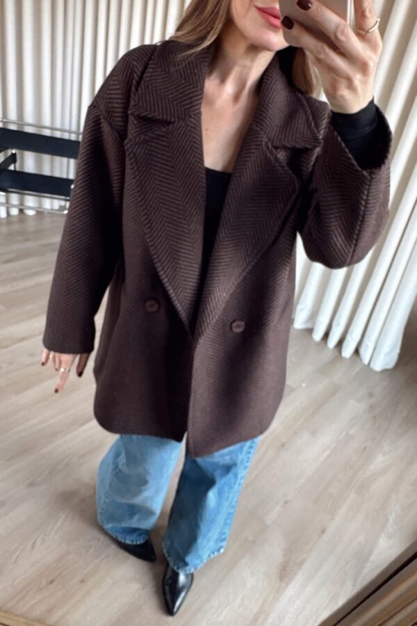 Herringbone Oversized Cashmere Coat with Lining
