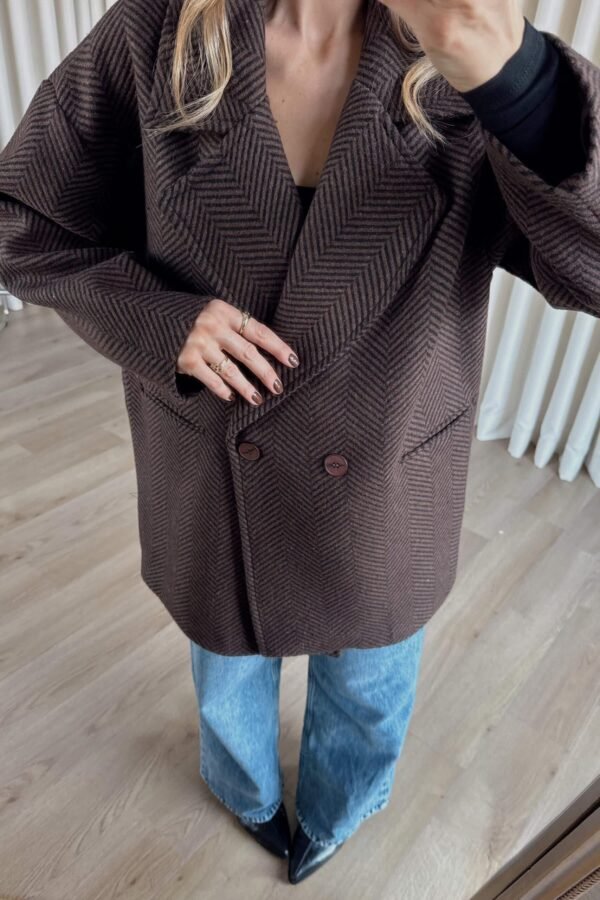 Herringbone Oversized Cashmere Coat with Lining