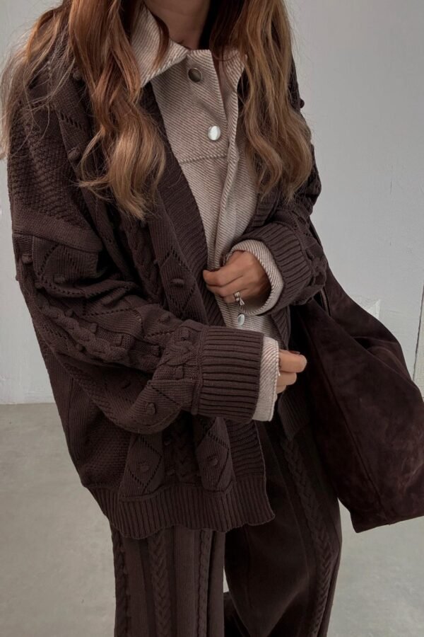 Shirt-Detail Knitted Jacket & Trousers Set