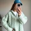 Aqua Green Zip-Up Cable Knit  pullover