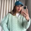 Aqua Green Zip-Up Cable Knit  pullover