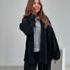 Navy Blue Shirt Detail Knitted Jacket and Trousers Set