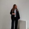 Navy Blue Shirt Detail Knitted Jacket and Trousers Set