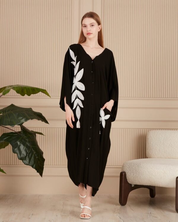 Embroidered Viscose Dress Black White Patterned