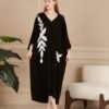 Embroidered Viscose Dress Black White Patterned