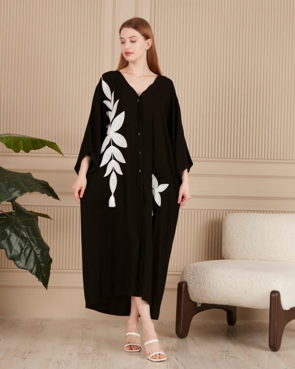 Embroidered Viscose Dress Black White Patterned