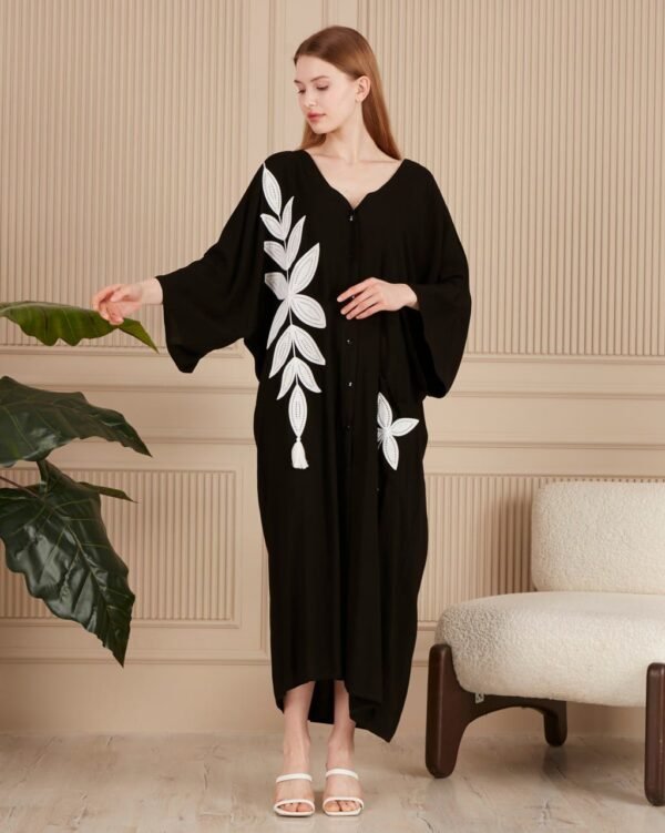 Embroidered Viscose Dress Black White Patterned