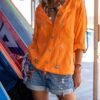 Orange Linen Blouse for Women