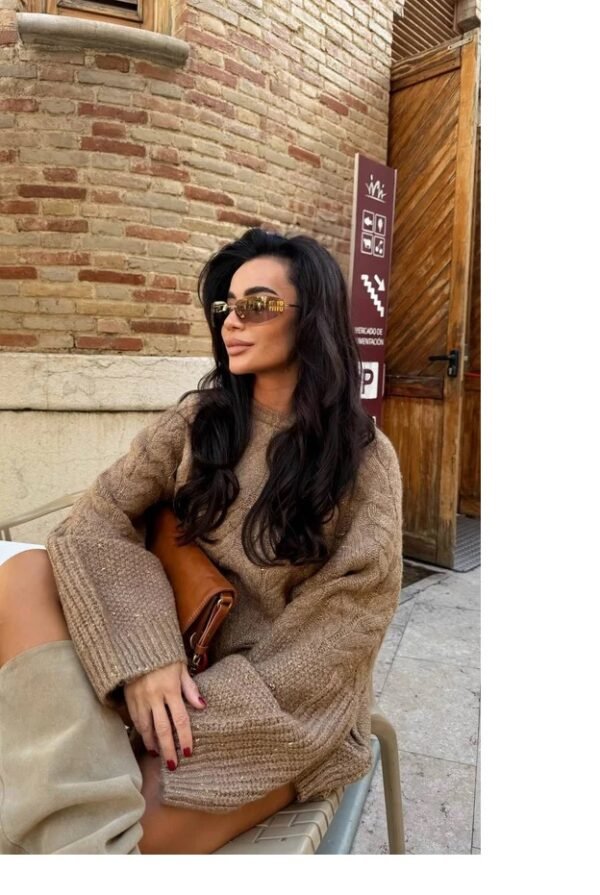 Oversized Cable Knit Sweater Dress for Women