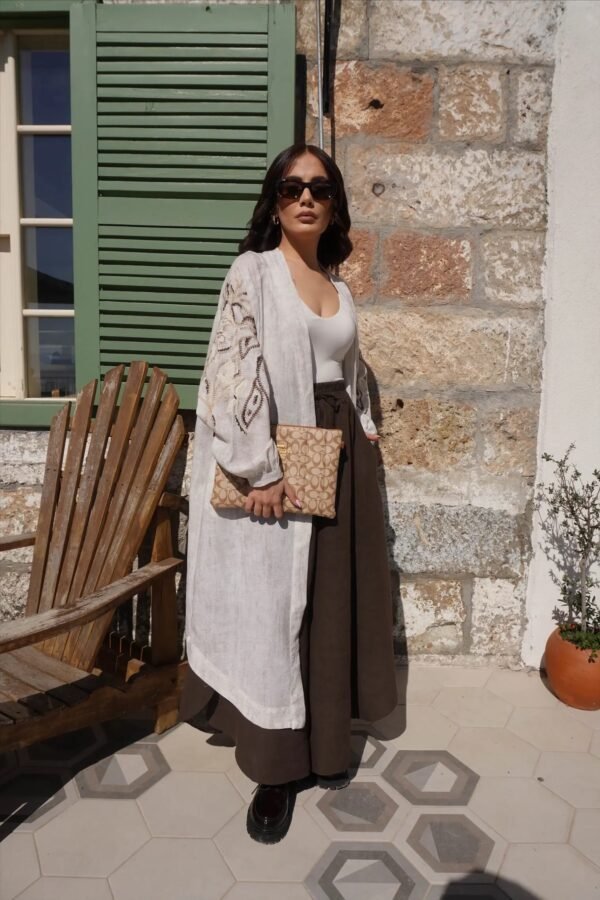 Premium Embroidery Detailed Asymmetric Maxi Kimono