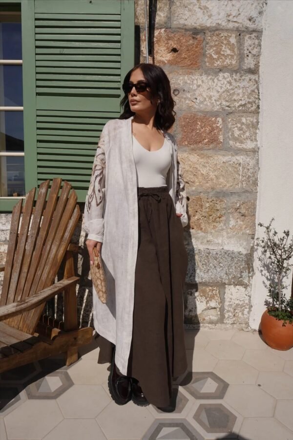 Premium Embroidery Detailed Asymmetric Maxi Kimono