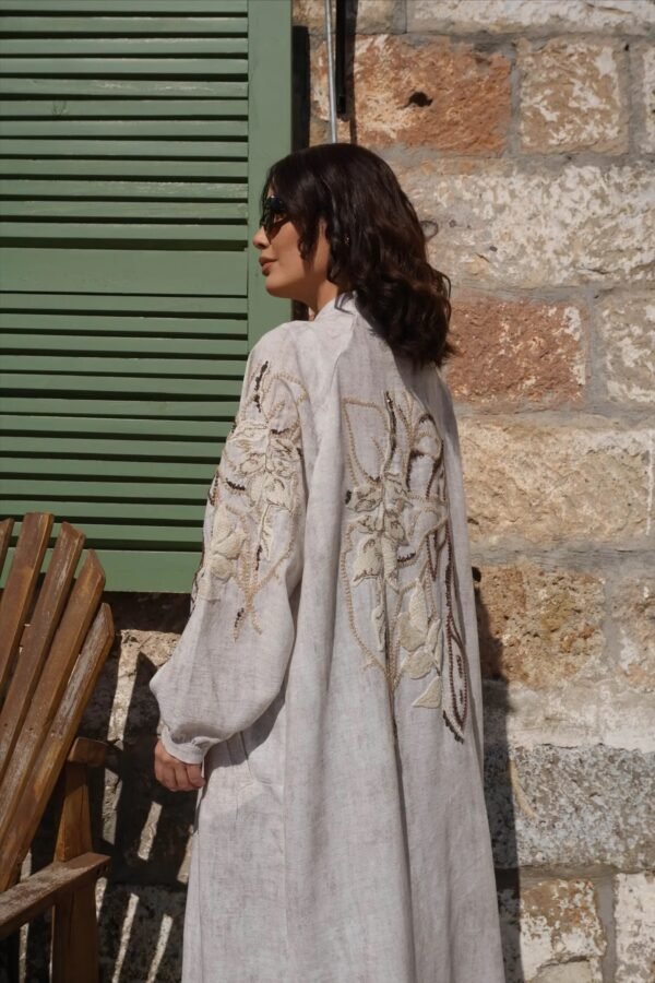 Premium Embroidery Detailed Asymmetric Maxi Kimono