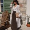 Premium Embroidery Detailed Asymmetric Maxi Kimono