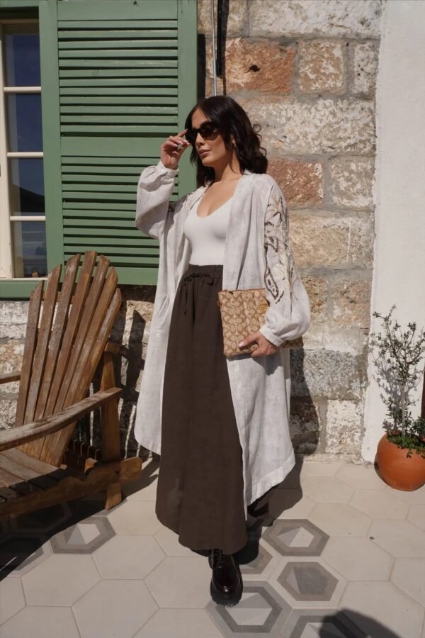 Premium Embroidery Detailed Asymmetric Maxi Kimono