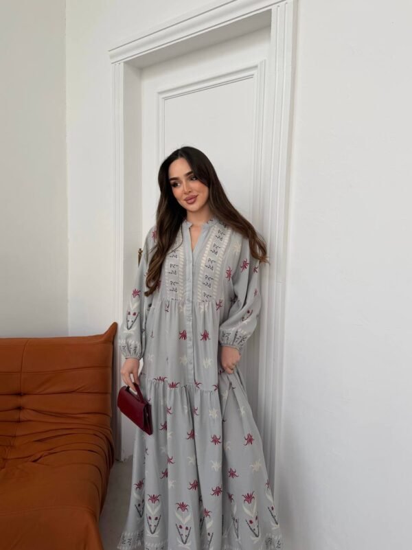Women's Embroidered Maxi Dress in Gray