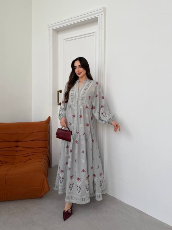 Women's Embroidered Maxi Dress in Gray