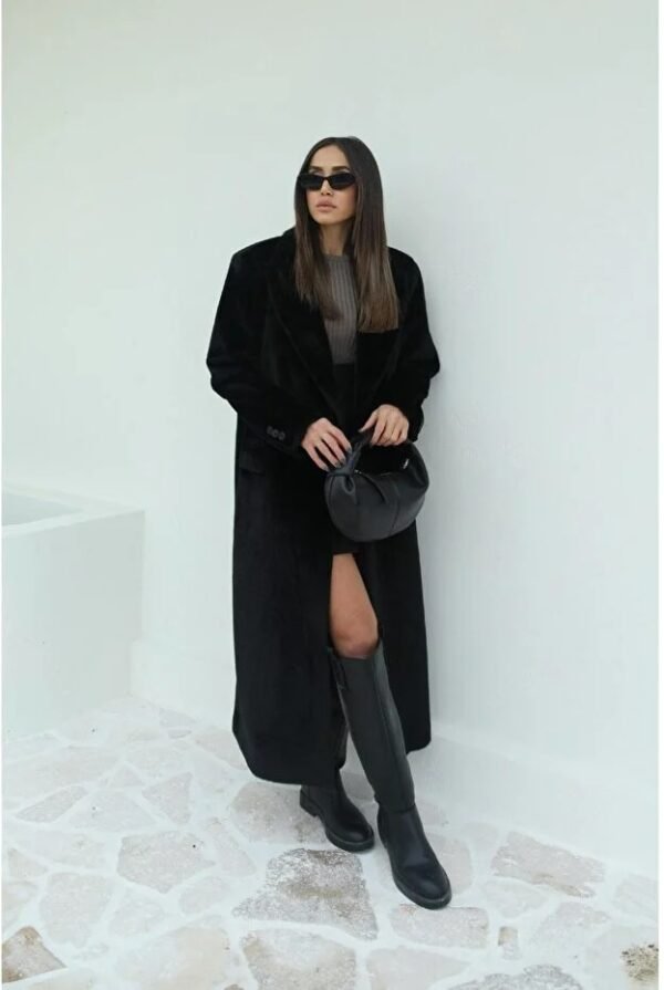 Women's Long Black Velvet Coat