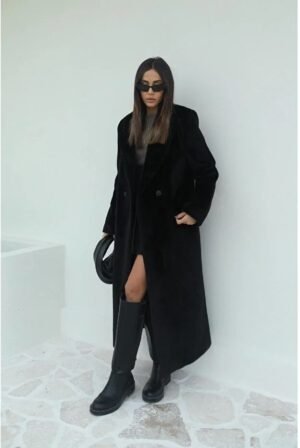 bb Women's Long Black Velvet Coat