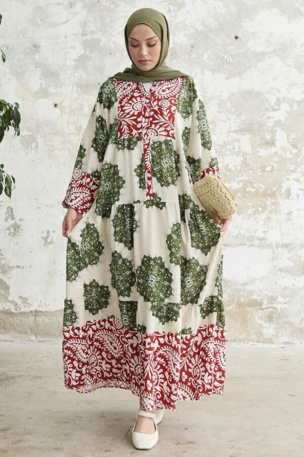 Patterned Khaki Dress