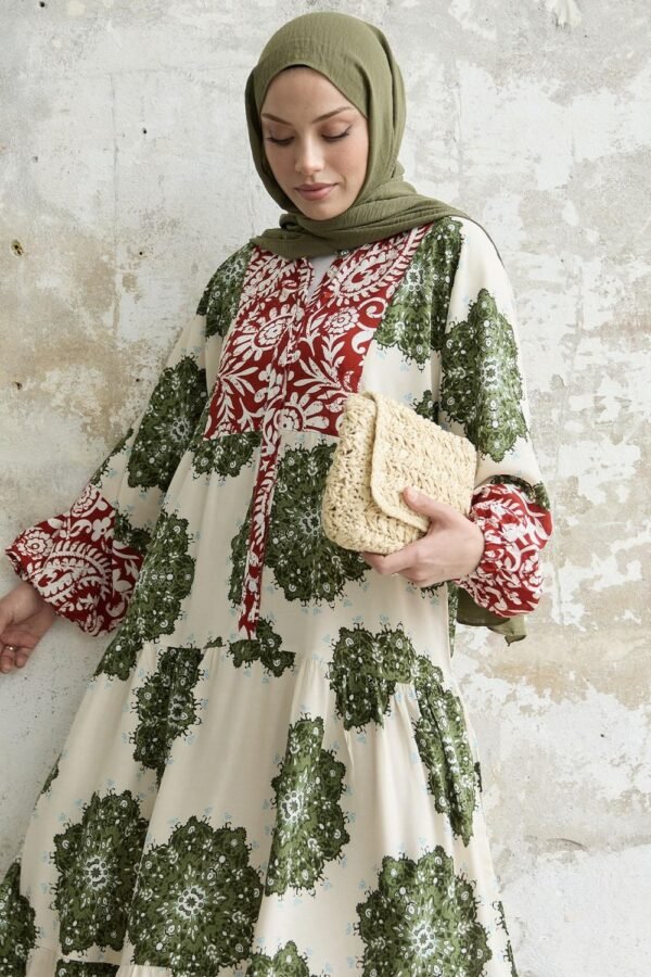 Patterned Khaki Dress