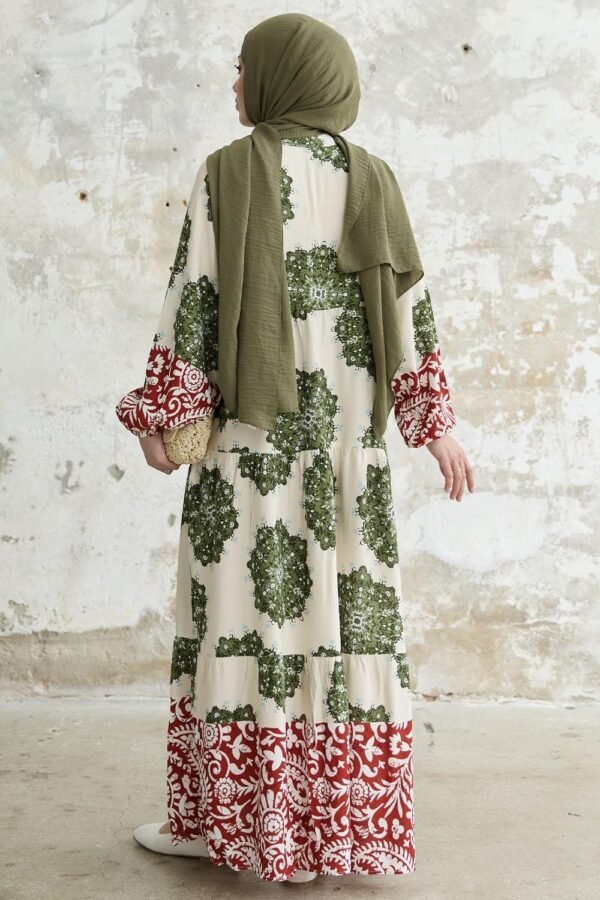 Patterned Khaki Dress