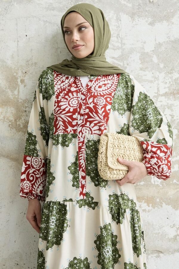 Patterned Khaki Dress