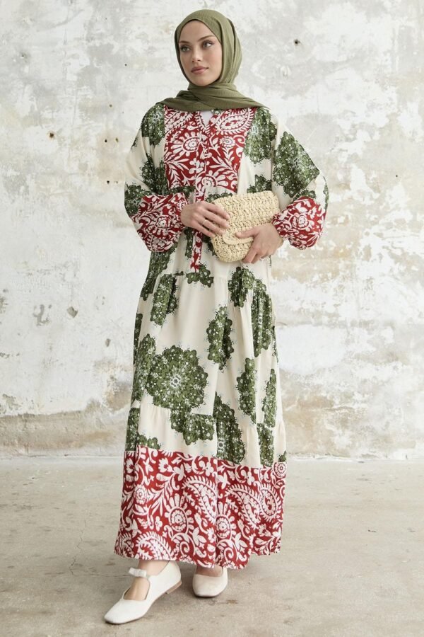 Patterned Khaki Dress