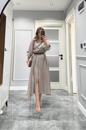 Belted Shirt Dress Mink